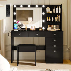 Flaxterate Makeup Vanity with Lighted Mirror Outlets and 6 Drawers