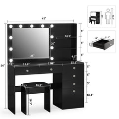 Flaxterate Makeup Vanity with Lighted Mirror Outlets and 6 Drawers
