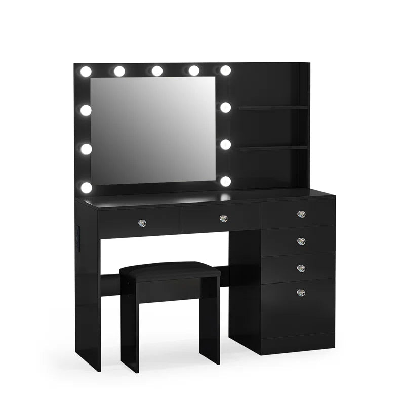 Flaxterate Makeup Vanity with Lighted Mirror Outlets and 6 Drawers