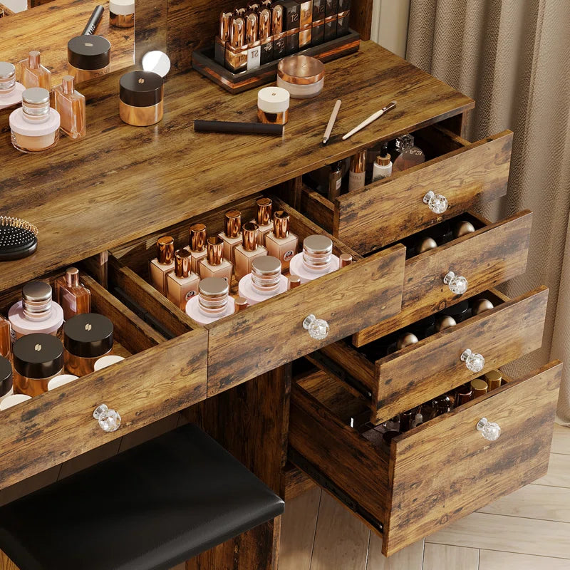 Flaxterate Makeup Vanity with Lighted Mirror Outlets and 6 Drawers