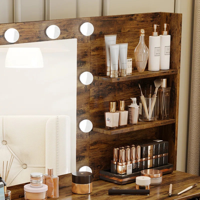 Flaxterate Makeup Vanity with Lighted Mirror Outlets and 6 Drawers