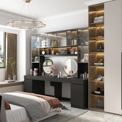 Farnety  Vanity Table LED Light & Glass Cabinets - Wooden Bazar