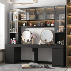 Farnety  Vanity Table LED Light & Glass Cabinets - Wooden Bazar