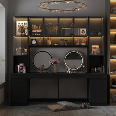 Farnety  Vanity Table LED Light & Glass Cabinets - Wooden Bazar