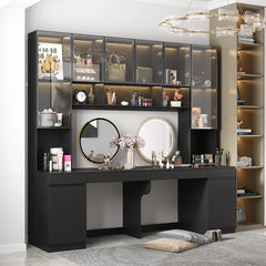 Farnety  Vanity Table LED Light & Glass Cabinets - Wooden Bazar