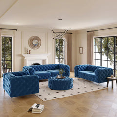 Ringwoodz 4 - Piece Tufted Velvet Living Room Set with Chesterfield Chair & Ottoman & Loveseat & Sofa and Chrome Legs Luxury Sofa Set