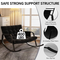 Kelayy Modern Black Tufted Rocking Chair with Metal Frame and Storage Pocket