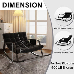 Kelayy Modern Black Tufted Rocking Chair with Metal Frame and Storage Pocket