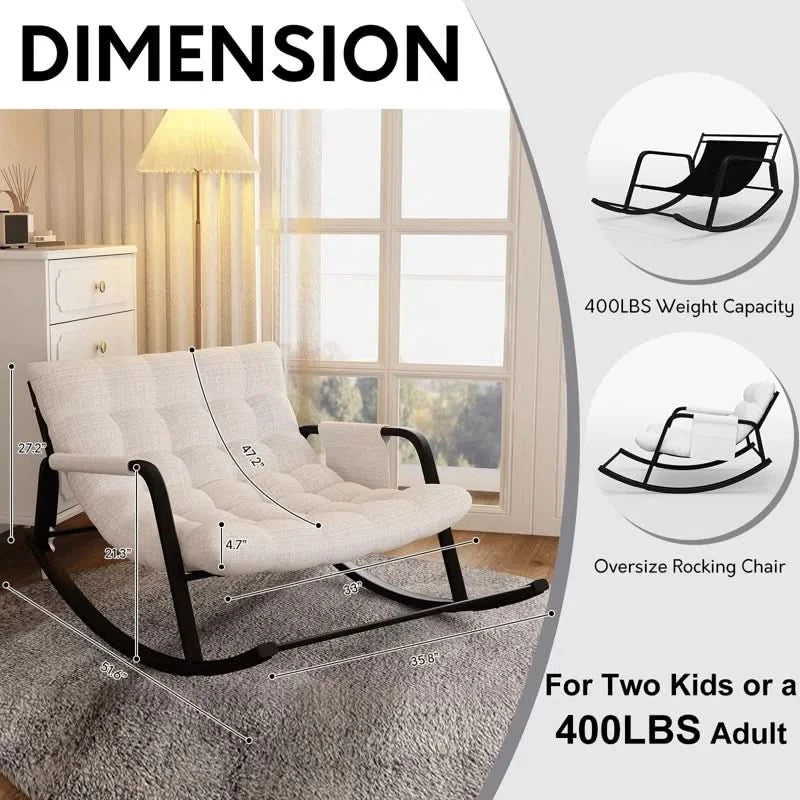 Poaal Double Papasan Rocking Chair with Cushion for Indoor