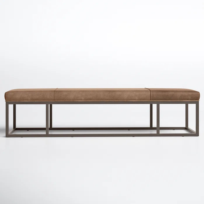 Kalisor Genuine Leather Upholstered Bench v- Wooden Bazar