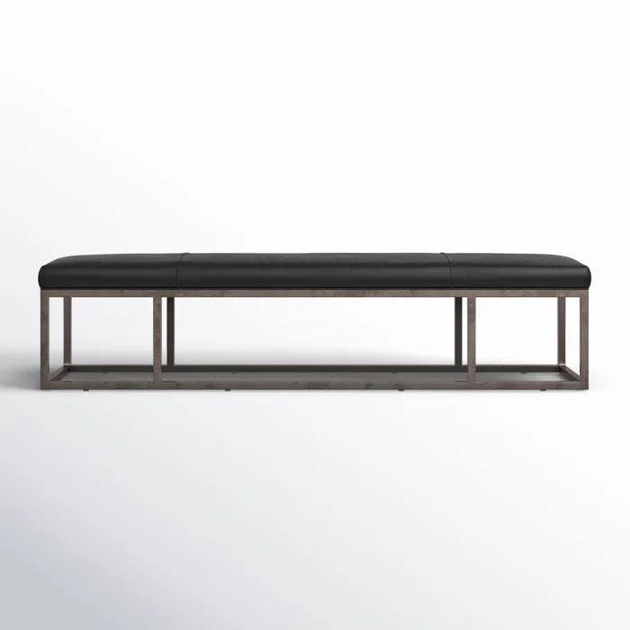 Kalisor Genuine Leather Upholstered Bench v- Wooden Bazar