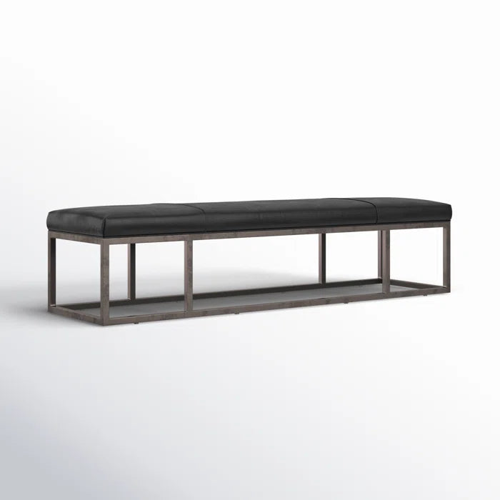 Kalisor Genuine Leather Upholstered Bench v- Wooden Bazar