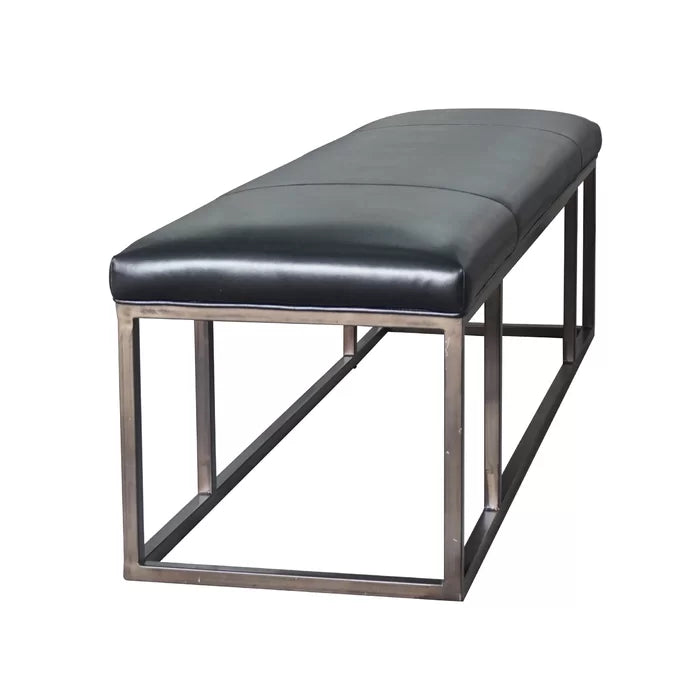 Kalisor Genuine Leather Upholstered Bench v- Wooden Bazar