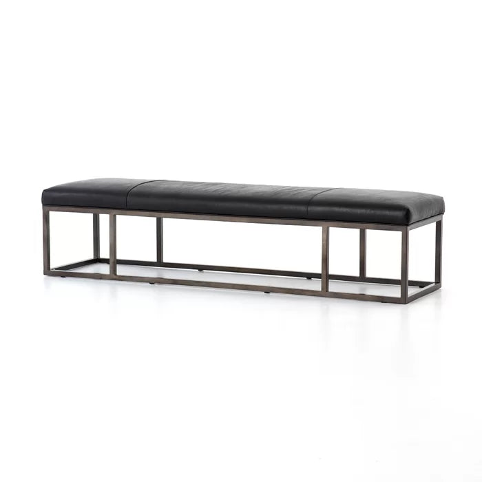 Kalisor Genuine Leather Upholstered Bench v- Wooden Bazar