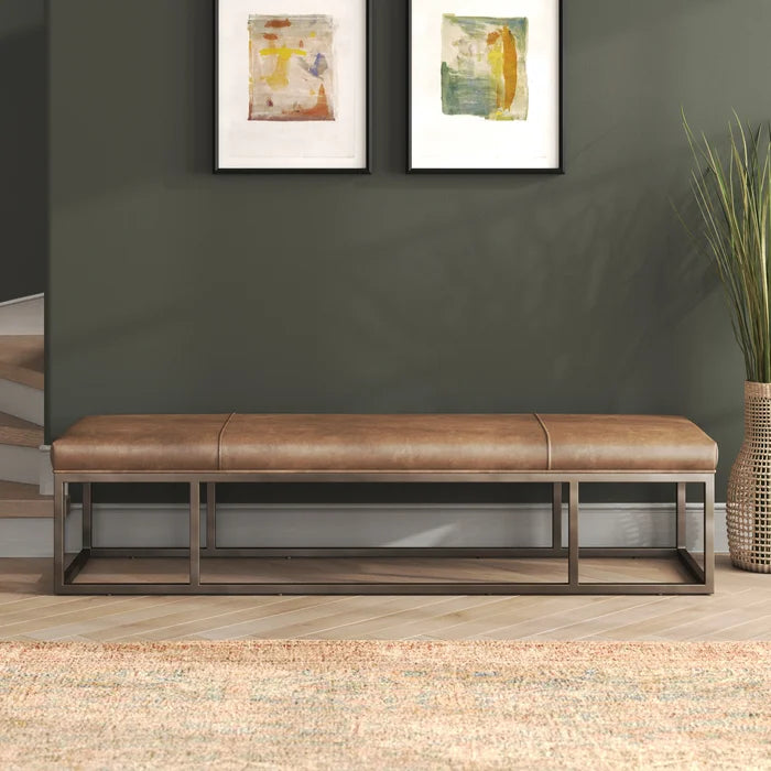 Kalisor Genuine Leather Upholstered Bench v- Wooden Bazar