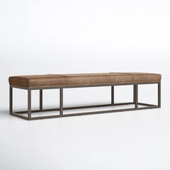 Kalisor Genuine Leather Upholstered Bench v- Wooden Bazar