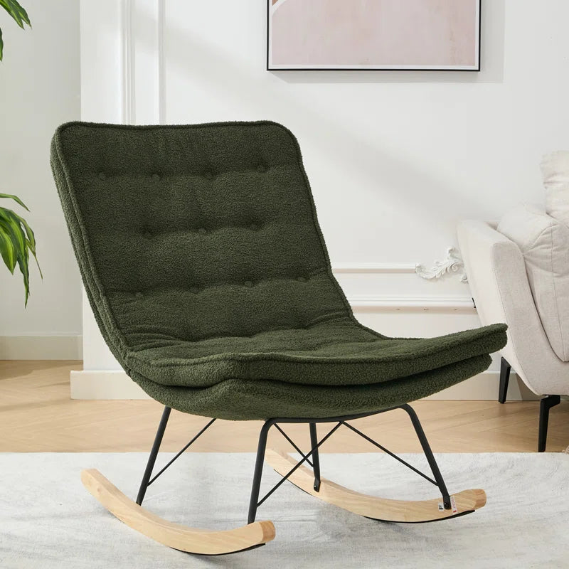 KAllios Contemporary Tufted Gray Rocking Chair with Sleek Metal and Wooden Base