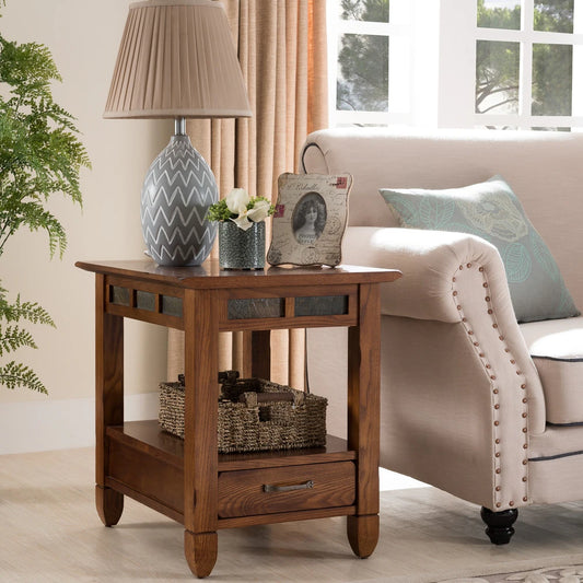 Livert Rustic Oak End Table - Wooden bazar