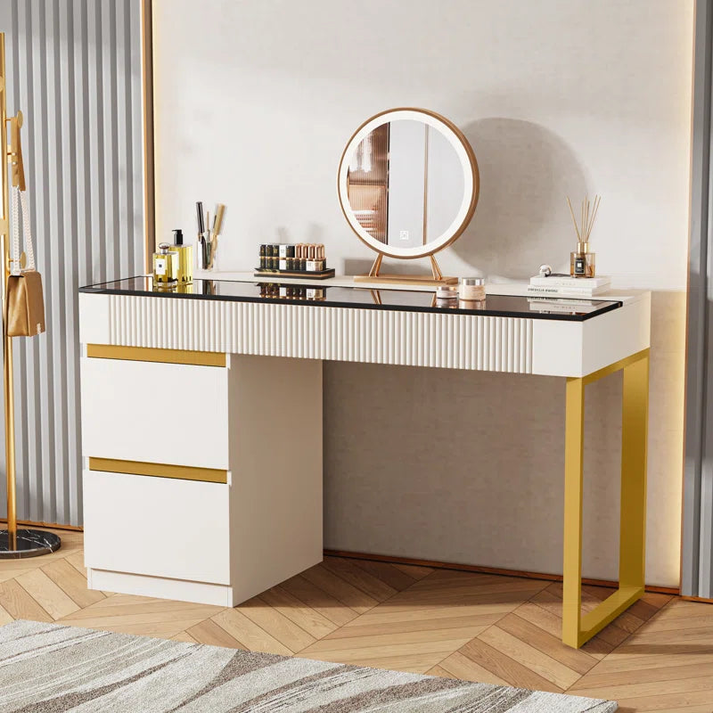 Abigai White Textured Vanity dressing Table - Wooden Bazar