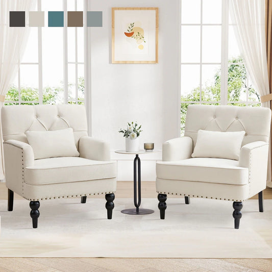 Zavier Set of 2 Arm Chair Upholstered Button Tufted Accent Chair - Wooden Bazar