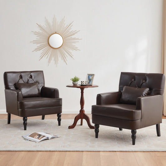 Zavier Set of 2 Arm Chair Upholstered Button Tufted Accent Chair - Wooden Bazar