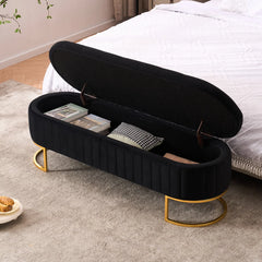 Velvet Storage Bench with Gold Legs - Wooden Bazar