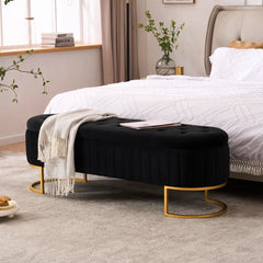 Velvet Storage Bench with Gold Legs - Wooden Bazar