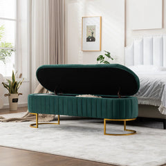 Velvet Storage Bench with Gold Legs - Wooden Bazar