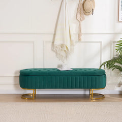 Velvet Storage Bench with Gold Legs - Wooden Bazar