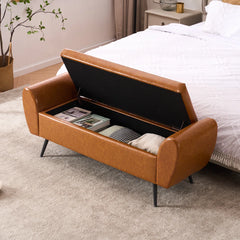 Savin Vegan Leather Storage Bench Storage Ottoman for King Size Bed - Wooden Bazar