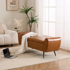Savin Vegan Leather Storage Bench Storage Ottoman for King Size Bed - Wooden Bazar