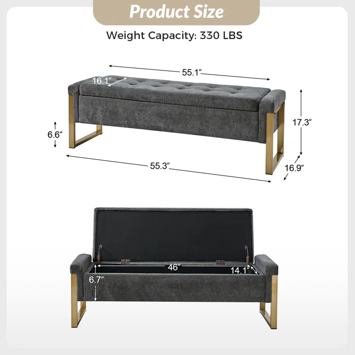 Dijrect Mid-Century Upholstered Storage Bench with Flip Top Button-Tufted Seat and Sleek Metal Legs