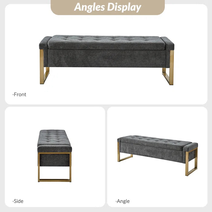 Dijrect Mid-Century Upholstered Storage Bench with Flip Top Button-Tufted Seat and Sleek Metal Legs