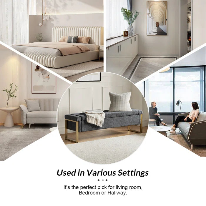 Dijrect Mid-Century Upholstered Storage Bench with Flip Top Button-Tufted Seat and Sleek Metal Legs