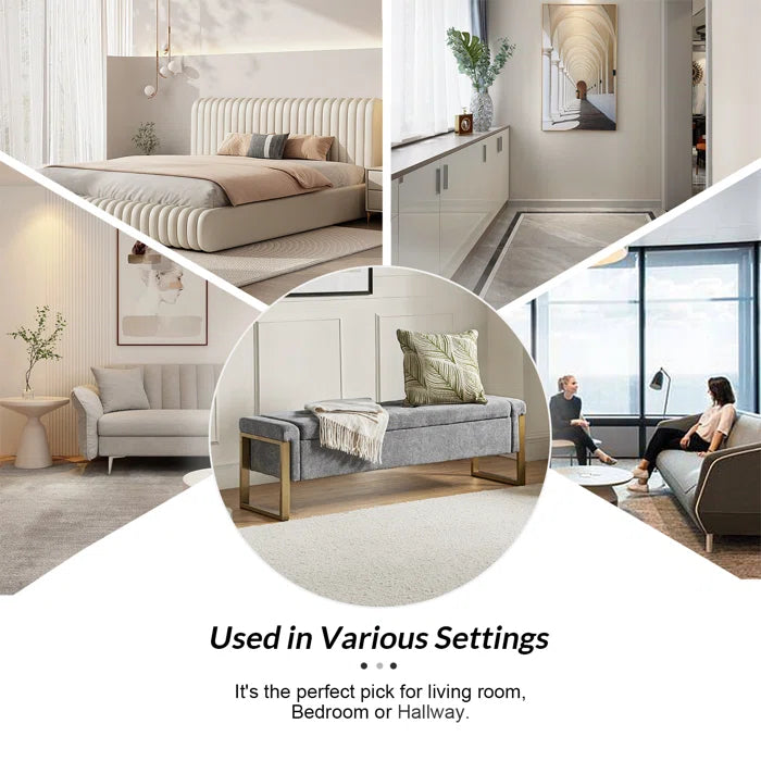 Dijrect Mid-Century Upholstered Storage Bench with Flip Top Button-Tufted Seat and Sleek Metal Legs