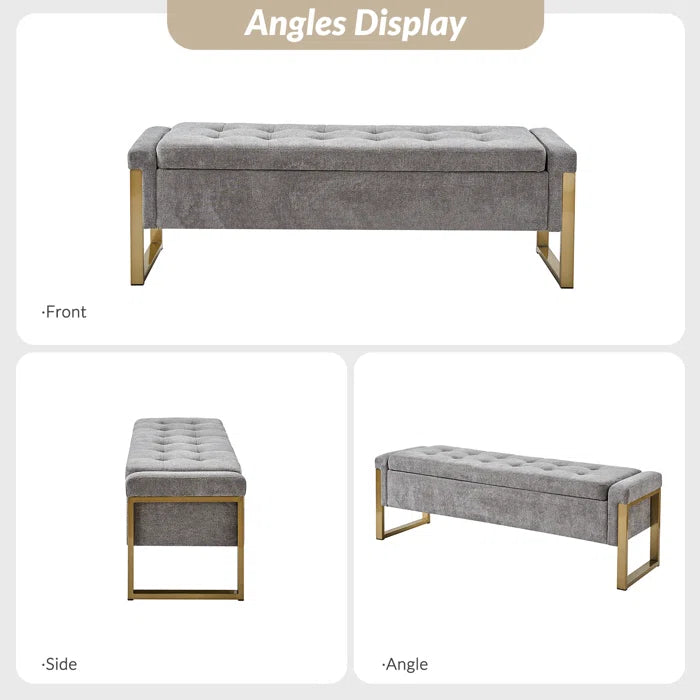 Dijrect Mid-Century Upholstered Storage Bench with Flip Top Button-Tufted Seat and Sleek Metal Legs