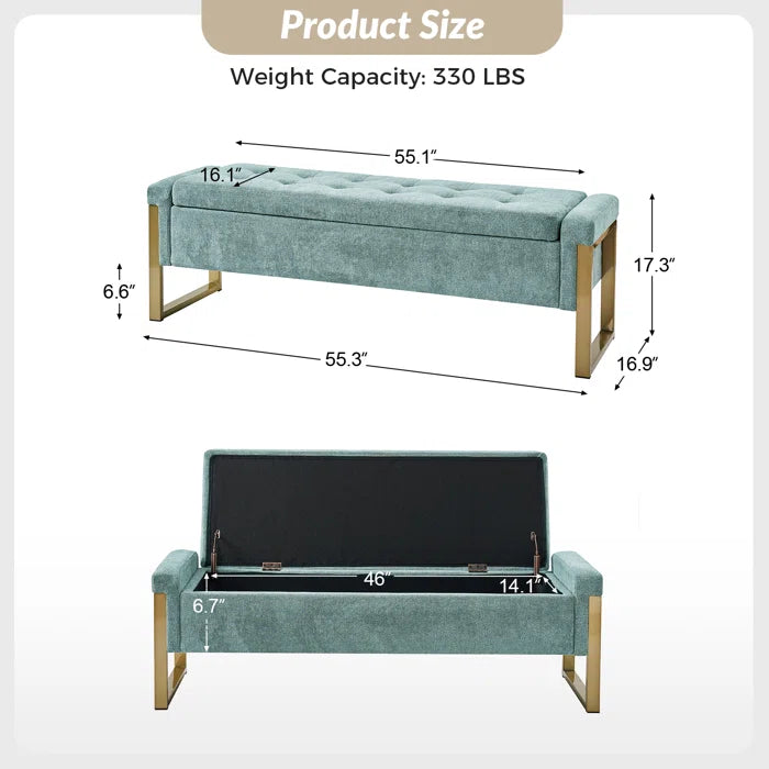 Dijrect Mid-Century Upholstered Storage Bench with Flip Top Button-Tufted Seat and Sleek Metal Legs