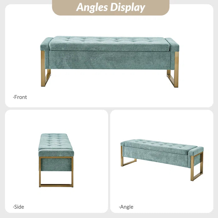 Dijrect Mid-Century Upholstered Storage Bench with Flip Top Button-Tufted Seat and Sleek Metal Legs