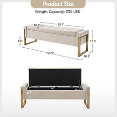 Dijrect Mid-Century Upholstered Storage Bench with Flip Top Button-Tufted Seat and Sleek Metal Legs