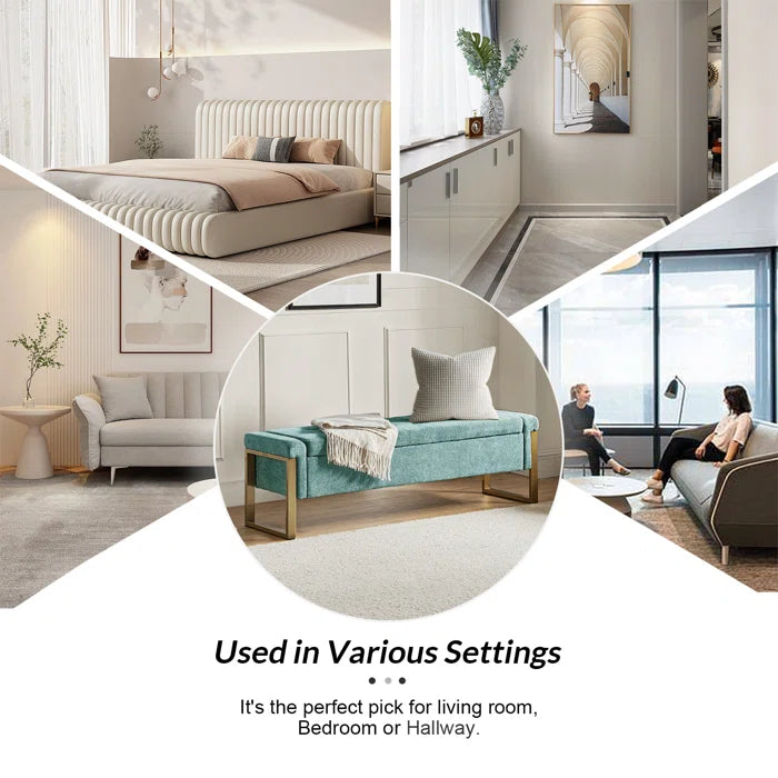 Dijrect Mid-Century Upholstered Storage Bench with Flip Top Button-Tufted Seat and Sleek Metal Legs