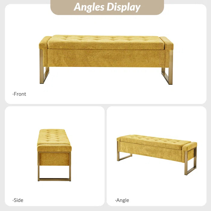 Dijrect Mid-Century Upholstered Storage Bench with Flip Top Button-Tufted Seat and Sleek Metal Legs