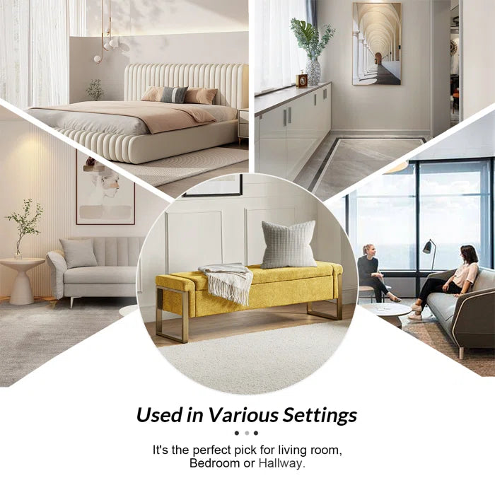 Dijrect Mid-Century Upholstered Storage Bench with Flip Top Button-Tufted Seat and Sleek Metal Legs