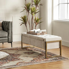 Dijrect Mid-Century Upholstered Storage Bench with Flip Top Button-Tufted Seat and Sleek Metal Legs