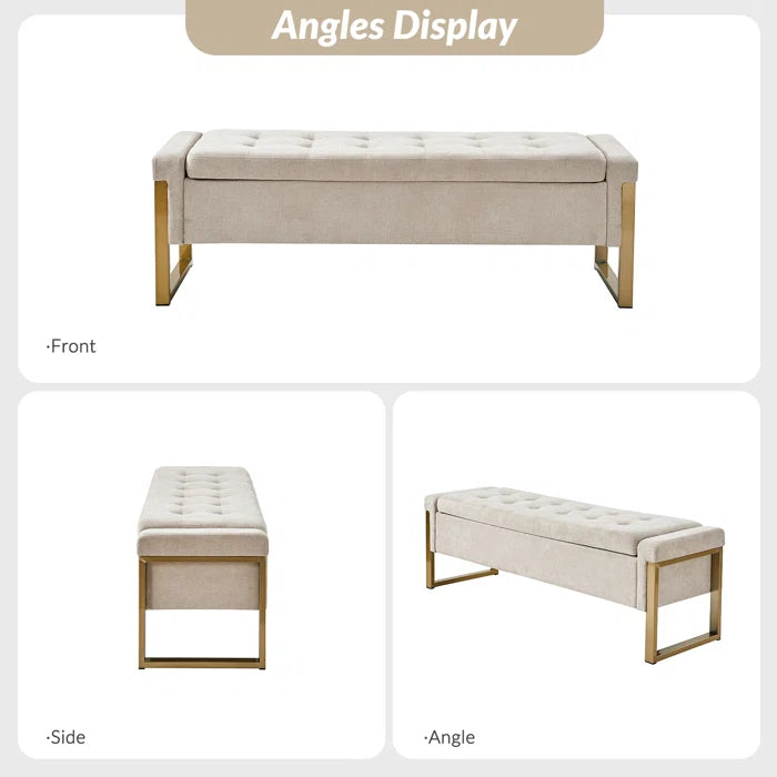 Dijrect Mid-Century Upholstered Storage Bench with Flip Top Button-Tufted Seat and Sleek Metal Legs