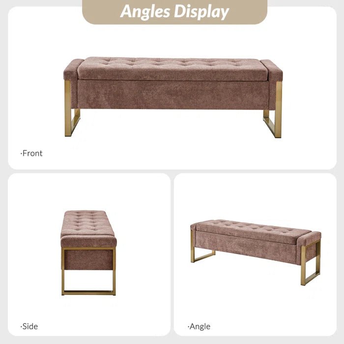 Dijrect Mid-Century Upholstered Storage Bench with Flip Top Button-Tufted Seat and Sleek Metal Legs