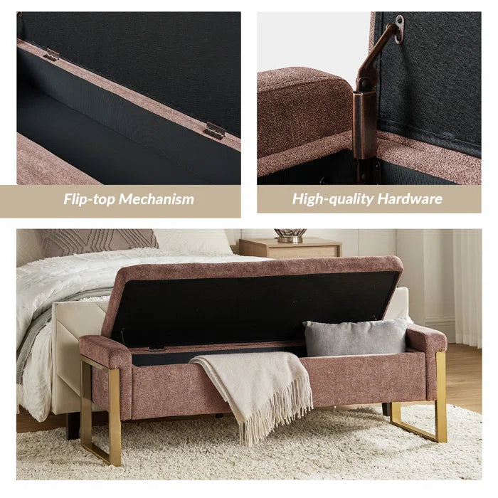Dijrect Mid-Century Upholstered Storage Bench with Flip Top Button-Tufted Seat and Sleek Metal Legs
