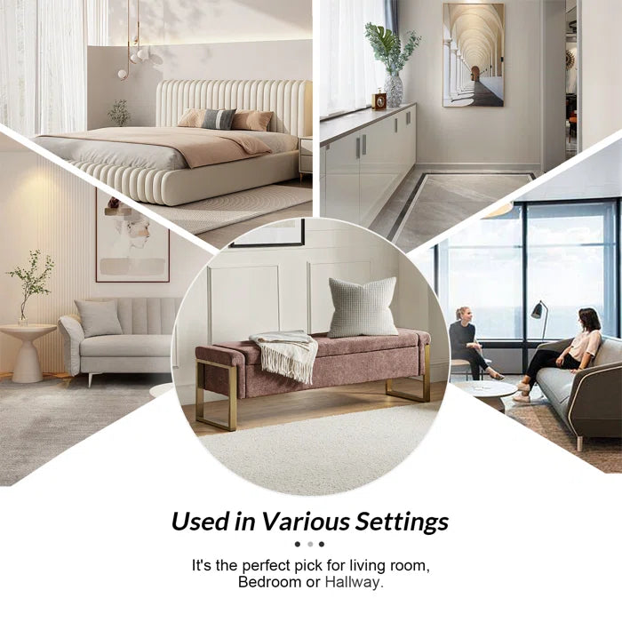 Dijrect Mid-Century Upholstered Storage Bench with Flip Top Button-Tufted Seat and Sleek Metal Legs