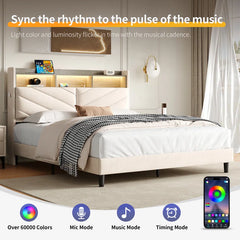 Salusver Upholstered Storage Bed With Headboard Charging Station And LED Lights