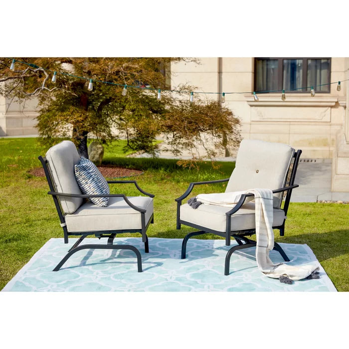 Daasskil Outdoor Spring Rocking Chair with Cushions (Set of 2) - Wooden Bazar