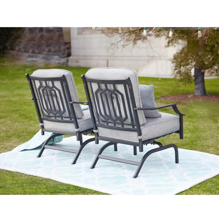 Daasskil Outdoor Spring Rocking Chair with Cushions (Set of 2) - Wooden Bazar